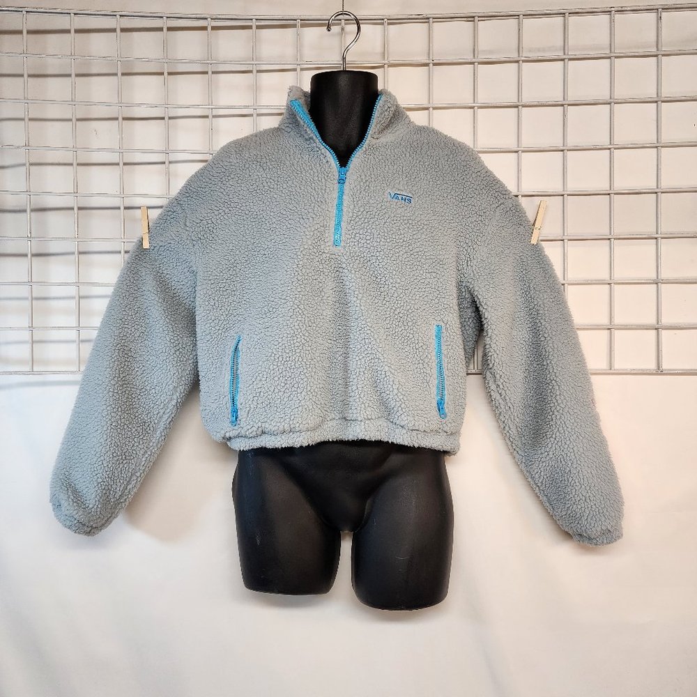 Women's Small 1/4 zip y2k Vans Fleece Blue Pink jacket sweater pullover long
